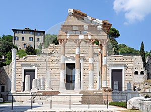 Ruins of the roman temple called Capitolium or Tempio Capitolino in Brescia Italy.