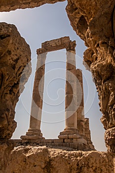 The ruins of the Roman Temple of Hercules, at Amman Citadel, on Jabal al-Qal`a hill, in Amman city centre, Jordan