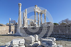 Ruins of Roman Temple of Trajan in Pergamon, Turkey