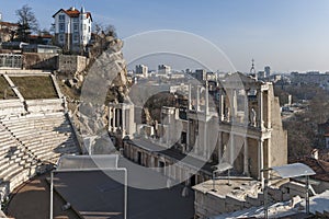 Ruins of Roman theatre of Philippopolis in city of Plovdiv, Bulgaria