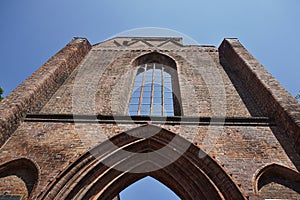 Ruins of the roofless German church Klosterkirche in the central Berlin