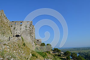 Ruins of Rozafa Castle on a sunny day. Shkoder, Albania.