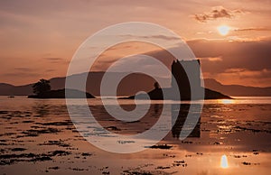 Ruins Scottish Castle Stalker at sunset