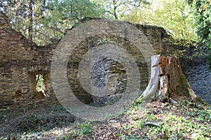 Ruins of small hunting romantic castle KarlÅ¯v hrÃ¡dek near Purkarec village, South Bohemian region