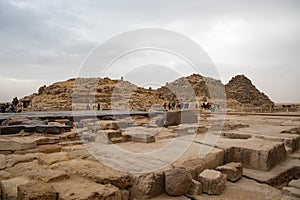 Ruins of the small pyramid of Queen Henutsen near Cheops Pyramid  Giza Plateau, Egypt. UNESCO World Heritage