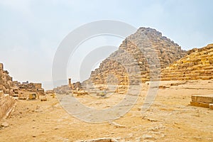 The ruins of small pyramids in Giza, Egypt