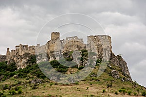 Ruins of spis castle on a cloudy day in springtime