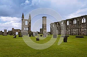 The ruins of St Andrews Cathedral in St Andrews, Fife, Scotland