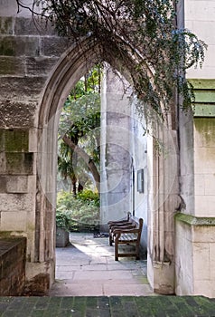 The ruins of St Dunstan in the East Church in the City of London UK. The historic church was bombed and destroyed in WW2.