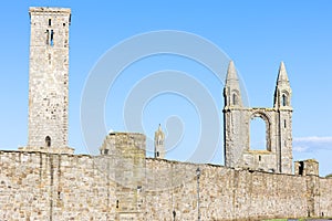 ruins of St. Rule& x27;s church and cathedral, St Andrews, Fife, Scot