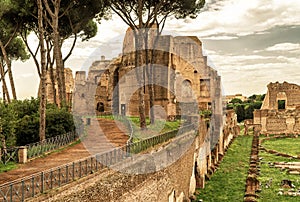 The ruins of the stadium of Domitian on the Palatine Hill in Rom