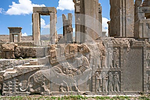Ruins, statues and murals of ancient persian city of Persepolis in Iran. Most famous remnants of the ancient Persian