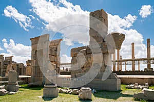 Ruins, statues and murals of ancient persian city of Persepolis in Iran. Most famous remnants of the ancient Persian