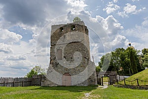 Ruins of stone defense tower in Skala-Podilska town, Ukraine