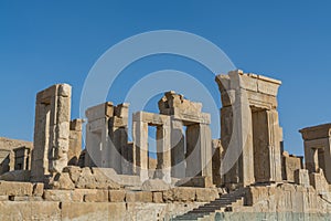 Ruins of the stone Gates in Persepolis, the ceremonial capital of the Achaemenid Empire, UNESCO declared the ruins of Persepolis a