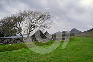 The ruins of a stone hut near Arthog, Gwynedd, Wales