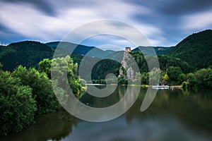 Ruins of the Strecno Castle and the Vah river in Slovakia