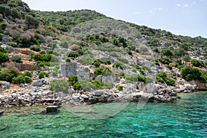 Ruins of sunken ancient city of Dolichiste on Kekova Island