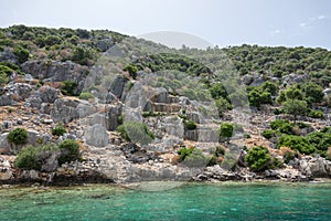 Ruins of sunken ancient city of Dolichiste on Kekova Island