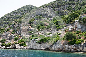 Ruins of sunken ancient city of Dolichiste on Kekova Island