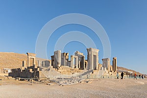 Ruins of Tachara or Palace of Darius viewed from north in Persepolis