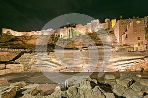 Ruins of the Teatro Romano, on the west slope of the Alcazaba hill