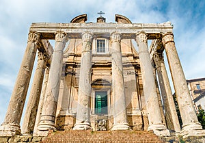 Ruins of the Temple of Antoninus and Faustina in Rome, Italy