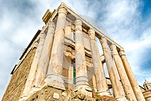 Ruins of the Temple of Antoninus and Faustina in Rome, Italy