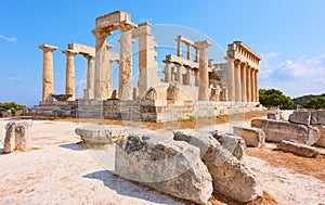 Ruins of the temple of Aphaea in Aegina island