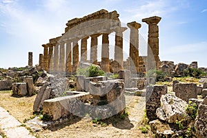 Ruins of the Temple of Apollo building in the Selinunte Archeological park in Sicily, Italy