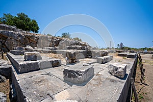 Ruins of the Temple of Apollon in the ancient city of Letoon. Letoon was the religious centre of Xanthos and the Lycian League photo
