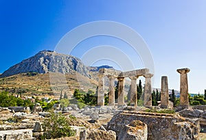 Ruins of temple in Corinth, Greece photo