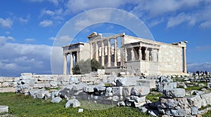 Ruins of the Temple of Erechtheion on Acropolis, Athens, Greece