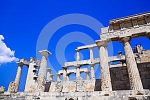 Ruins of temple on island Aegina, Greece