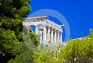 Ruins of temple on island Aegina, Greece