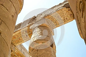 Ruins of the Temple of Karnak. Columns close view