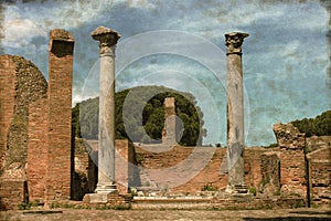 Ruins of a temple in Ostia Antica - Vintage