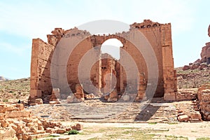 Ruins of temple Qasr Bint Firaun Qasr al-Bint in ancient city of Petra, Jordan