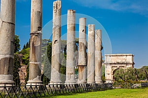 Ruins of the Temple of Venus and Roma located on the Velian Hill and Arch of Titus