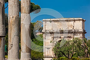 Ruins of the Temple of Venus and Roma located on the Velian Hill and Arch of Titus