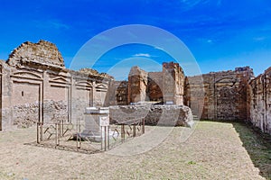 Ruins of Temple of Vespasian in the Forum of Pompeii, italy