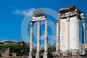 The ruins of the Temple of Vesta in the Roman Forum. Rome.