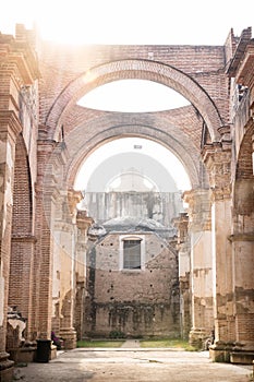 Ruins of Templo de San Jose cathedral with backlight, Antigua, Guatemala, Central America