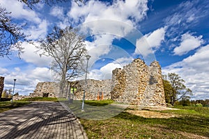 Ruins of Teutonic Knights Castle in Aluksne, Latvia.