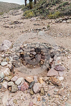 Ruins of tombs at pre-Columbian fortification Pucara near Tilcara village in Quebrada de Humahuaca valley, Argenti