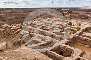 Ruins of Toprak Topraq Qala Kala fortress in Kyzylkum desert, Uzbekist photo