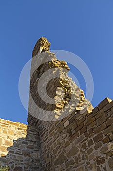 The ruins of the tower in the medieval fortress.