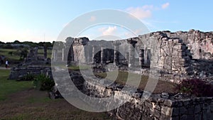 Ruins of Tulum Mayan and its surrounding walls Mexico.