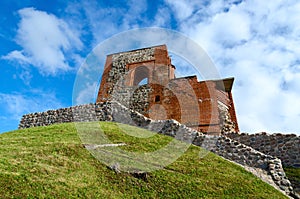 Ruins of Upper Castle Vilna against bright blue sky