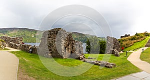 Ruins of Urquhart Castle along Loch Ness, Scotland